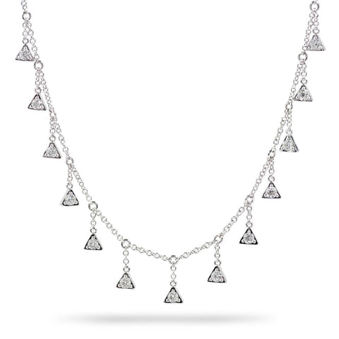 14k White Gold Diamond Dangling Triangle Necklace