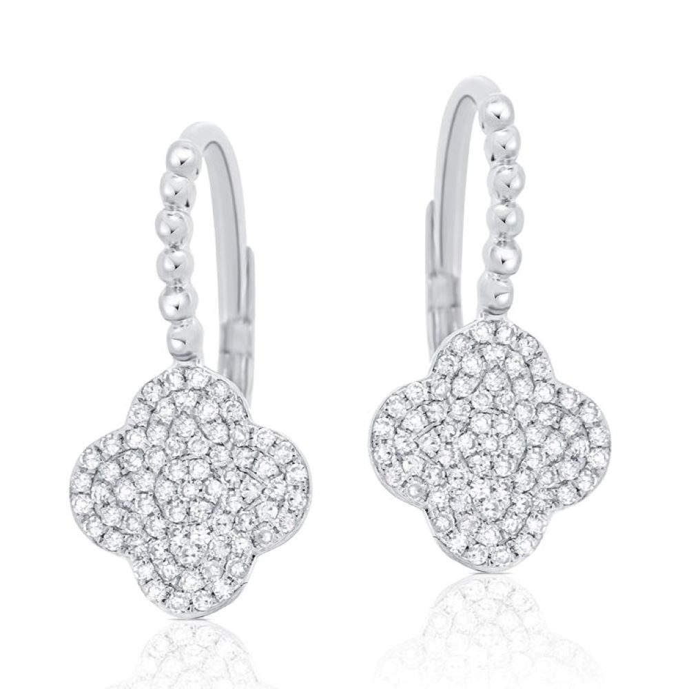 14k White Gold Hanging Diamond Clover Earrings