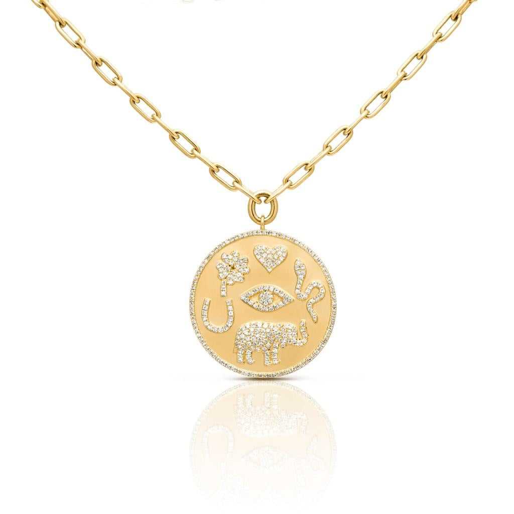 Lucky Diamond Medallion Necklace In 14k Yellow Gold