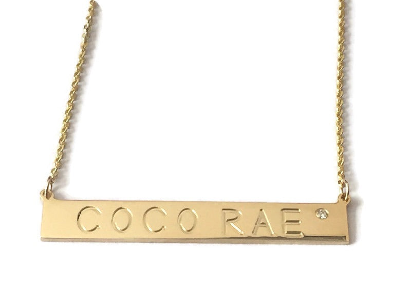 14k Yellow Gold Personalized Diamond Bar Nameplate  Necklace