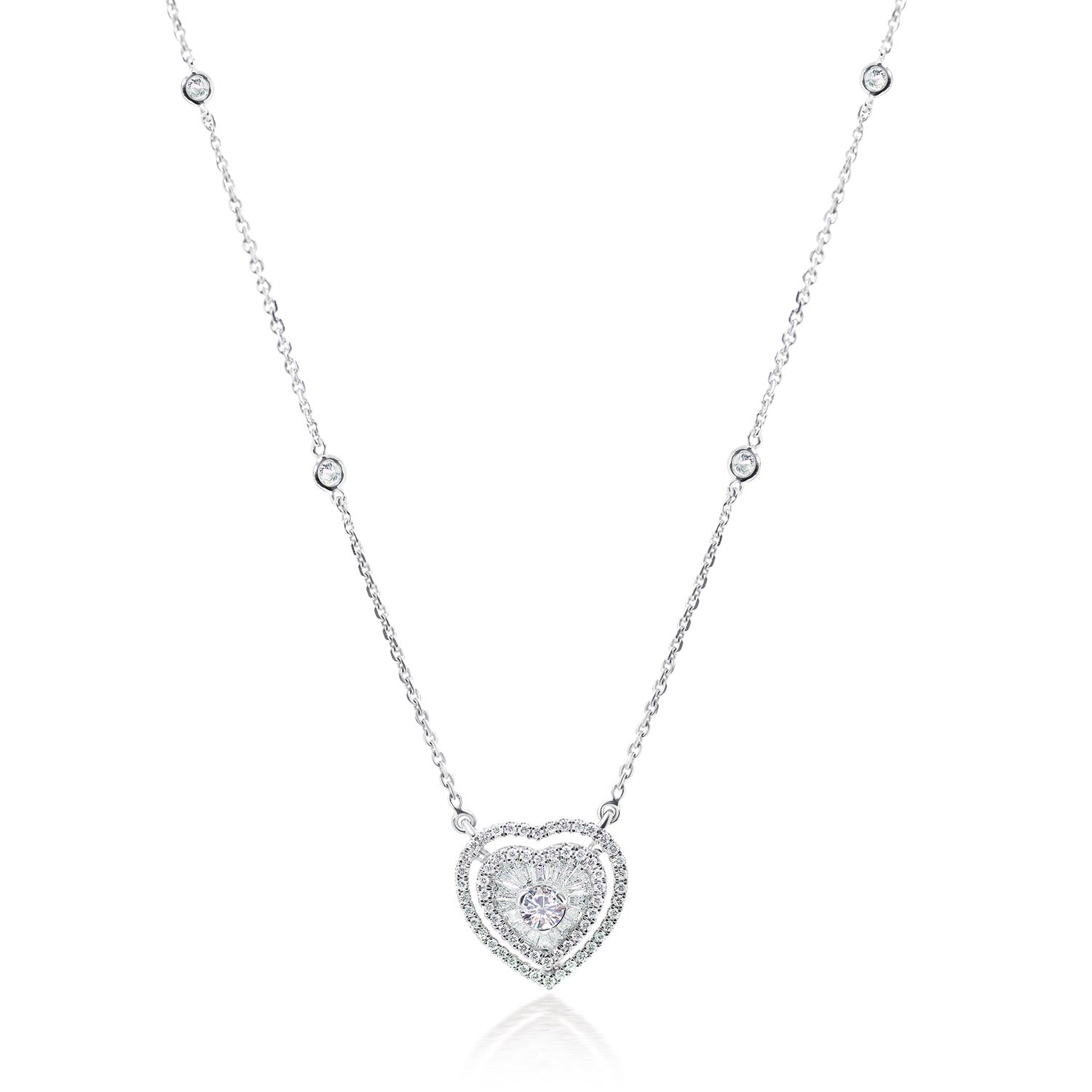 
  
  14k White Gold Large Diamond Heart Necklace with Diamond Chain
  
