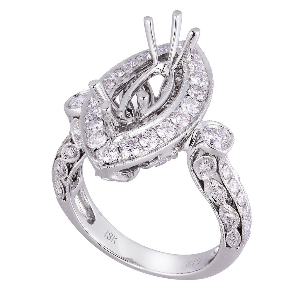 18k White Gold Engagement Ring For Marquise Diamond