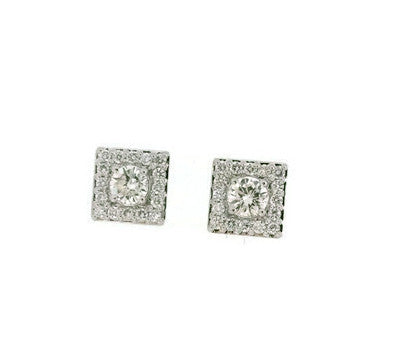 White Gold Square Diamond Studs With Round Centers