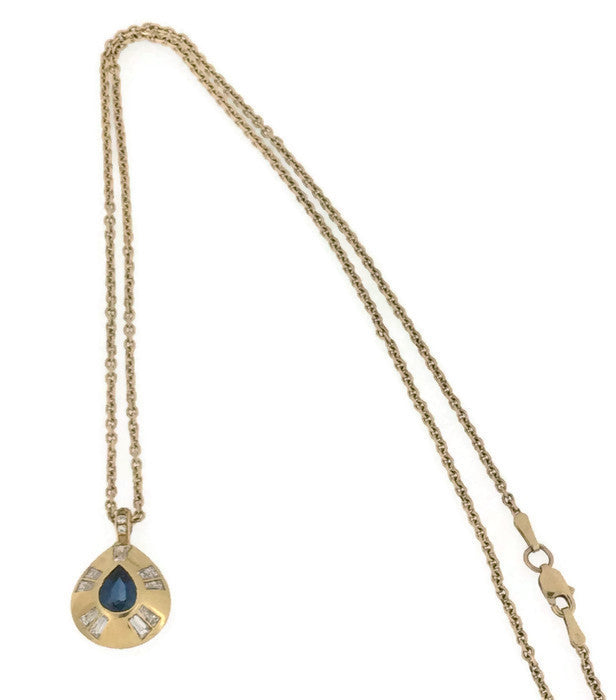 
  
  14k Yellow Gold Sapphire & Diamond Baguette Pendant Necklace
  

