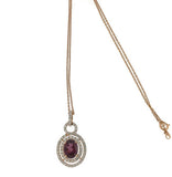 14k Rose Gold Diamond Halo Garnet Pendant Necklace