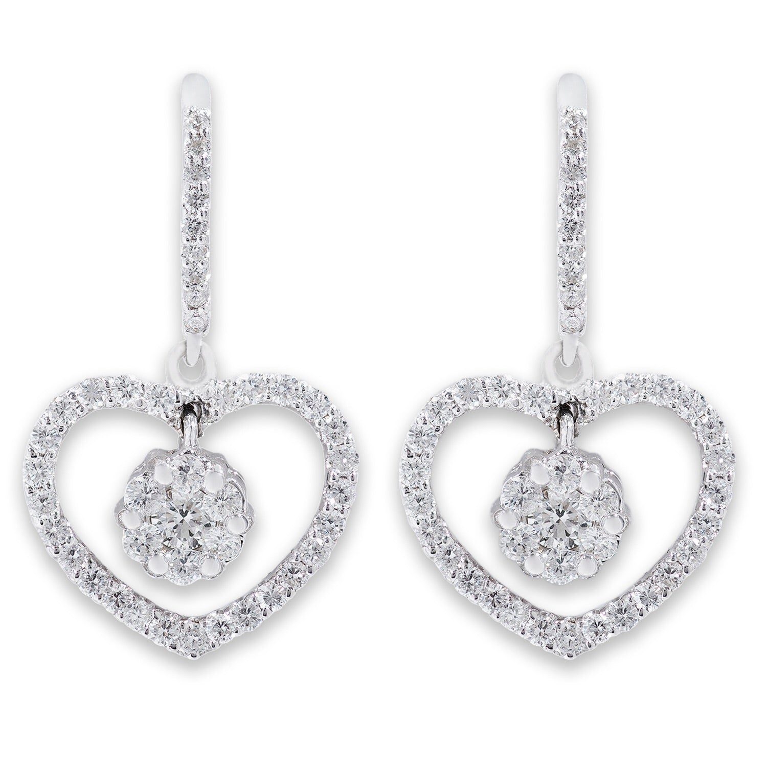 
  
  18k White Gold Diamond Heart Earrings 1ct t.w.
  
