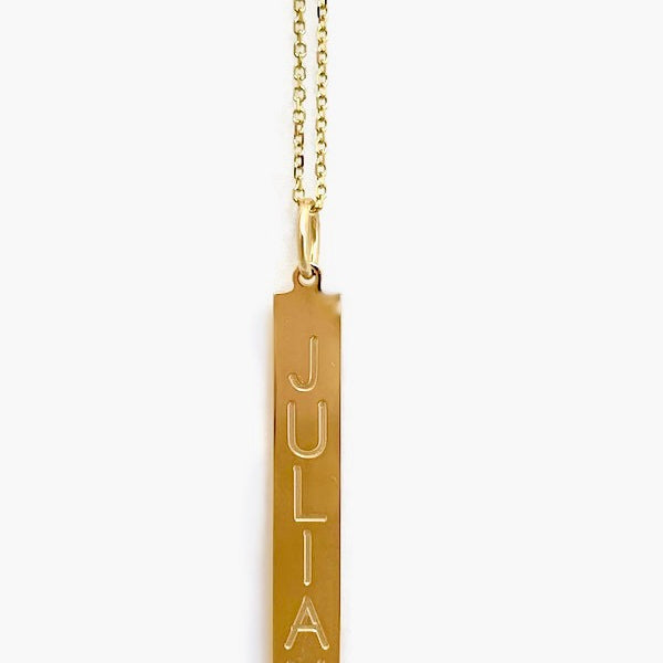 
  
  Vertical Nameplate in 14k Yellow Gold
  
