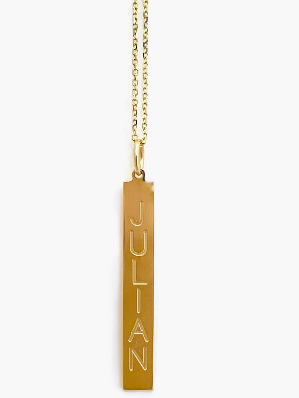 
  
  Vertical Nameplate in 14k Yellow Gold
  
