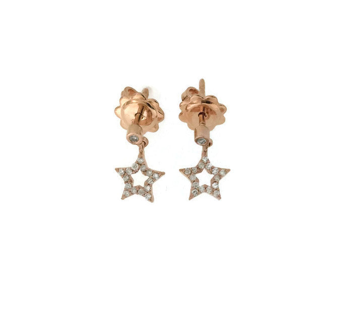 18k Children's Rose Gold Diamond Dangling Star Earrings