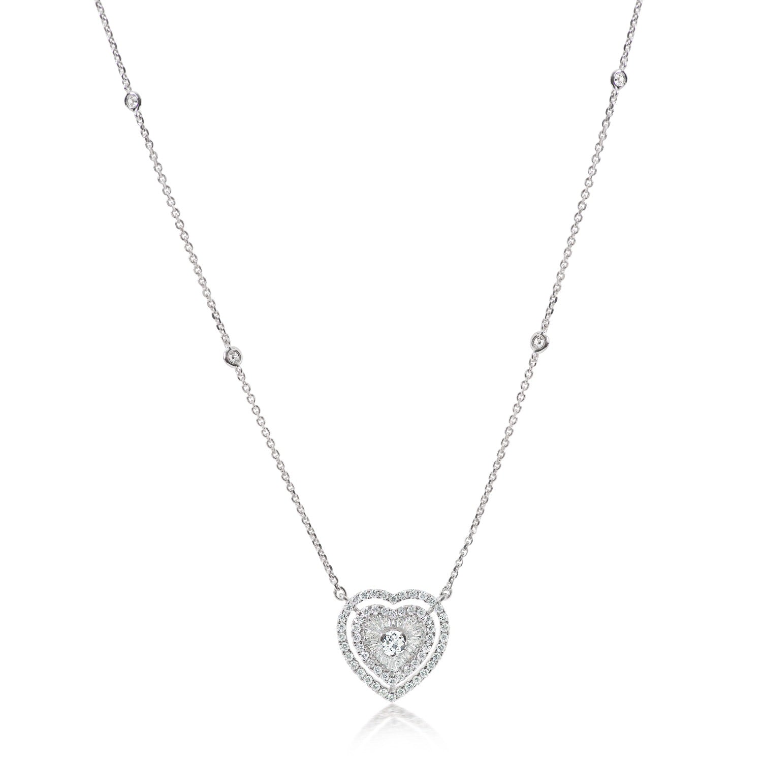 
  
  14k White Gold Diamond Heart Necklace with Diamond Chain
  
