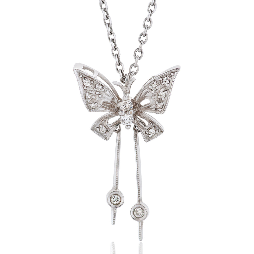 Beautiful White Gold Diamond Butterfly Pendant Necklace