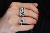 18k White Gold Sapphire Diamond Double Halo Ring