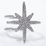 14k White Gold Large Starburst Open Design Diamond Ring