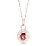 14k Rose Gold Diamond Halo Garnet Pendant Necklace