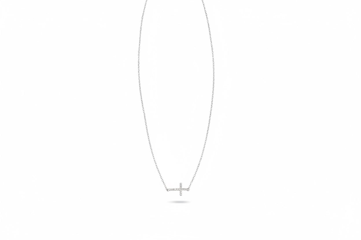 
  
  14k White Gold Horizontal Cross Diamond Necklace
  
