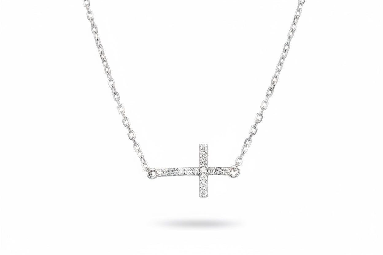 
  
  14k White Gold Horizontal Cross Diamond Necklace
  
