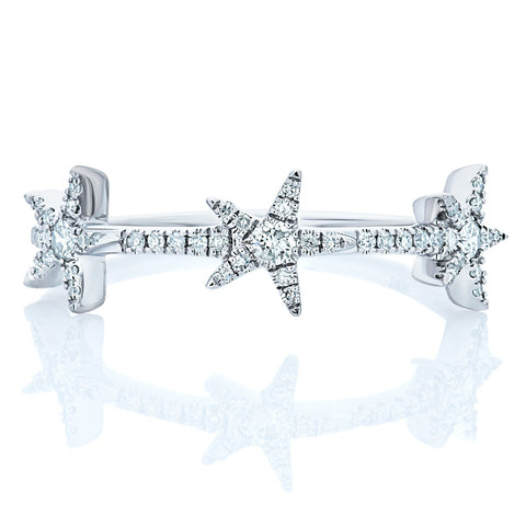 14k White Gold Diamond Star Trio Ring