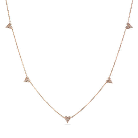 Adjustable 14k Rose Gold Station Diamond Heart Necklace