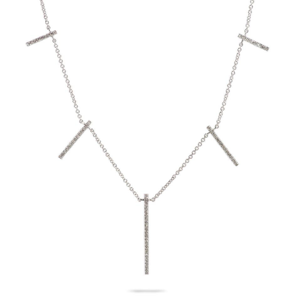 14k White Gold Vertical Diamond Bar Necklace